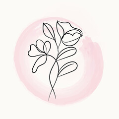 Elegant Minimalist Line Art Floral Design with Pink Watercolor Background