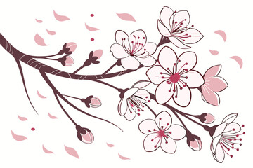 40 Pink cherry blossoms, watercolor flowers, delicate petals, floral pattern, soft pastel hues, botanical illustration, Japanese sakura, spring blooms, scattered floral elements, artistic rendition, d