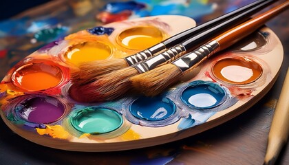 vibrant artist s palette with brushes and paints for creative expression