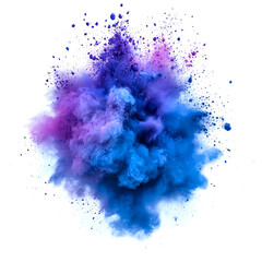 Abstract Powder Splatted. Blue Powder Explosion. Colored Cloud. Colorful Dust Explode. Paint Holi On White Background