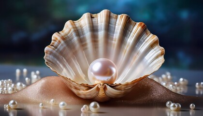 beautiful seashell with pearls inside representing ocean treasure and elegance