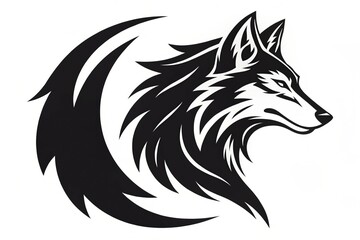 Obraz premium A majestic wolf's profile, powerfully rendered in a tribal-inspired black and white design, evokes strength and freedom.