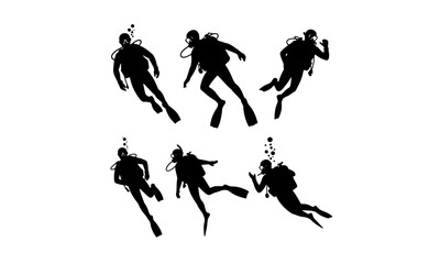 Scuba diving silhouette black and white vector image