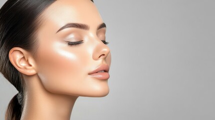 Obraz premium Radiant Beauty: A Close-Up Portrait of a Woman with Flawless Skin