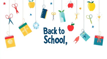 Back to school banner; hanging stationery & fruit