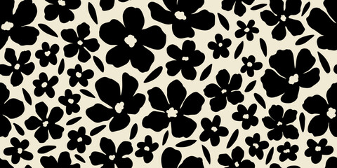 Seamless pattern painting flowers and leaves background vector. Wallpaper design with hand draw retro flowers, bouquets, leaves. Vintage botanical floral pattern, fabric and retro texture
