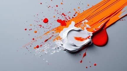 Abstract digital art piece with a gray background. on the right side of the image, there is a large orange line that extends from the top left corner to the bottom right corner.
