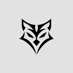 Black and White Vector Animal Faces with Wolf and Fox Illustration
