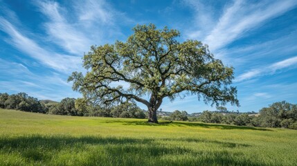 Majestic Oak in Sunny Meadow, Landscape Photography