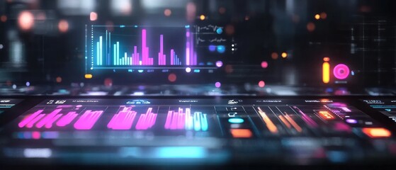 Futuristic Data Visualization: Neon Infographics on a Digital Interface