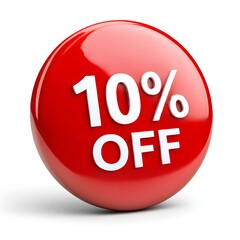 Red sphere displaying ten percent off promotional discount isolated on white background