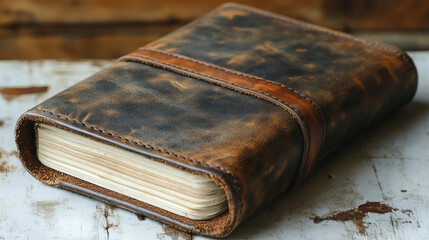 Isolated image of a gray leather notebook against a white background
