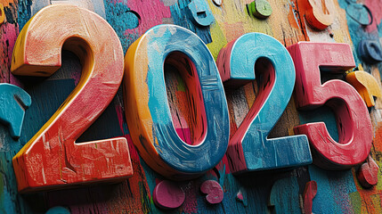 Colorful 2025 sign representing upcoming new year celebration
