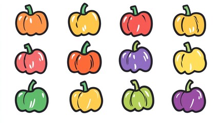 Colorful pumpkin icons; autumn harvest; white background; fall design