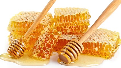 A stack of honeycomb frames with bees on them.