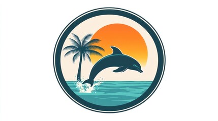 Dolphin leaping ocean sunset palm tree summer travel
