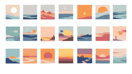 Set of Colorful Landscape Templates or Design