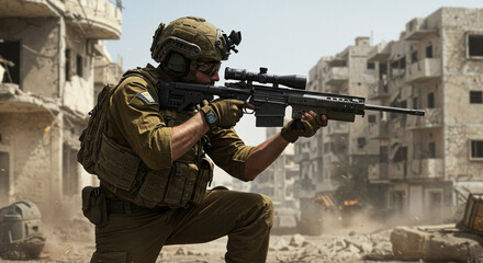 Fototapeta premium Soldier with gun in war