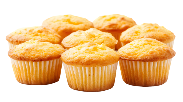 A batch of freshly baked cupcake on white background 