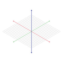 Isometric 3D Coordinate System Grid with Arrows
