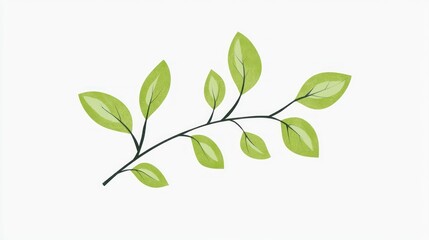 Green leaves branch, nature, white background, spring design