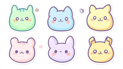 Cute pastel animal faces; playful design; digital art; children's book illustration