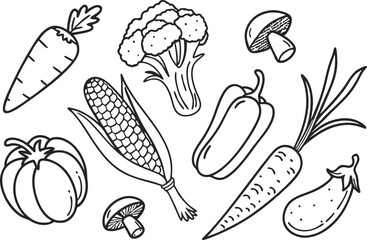 Fresh Vegetable Icon Set. Colorful Vegetable Design Collection. Organic Vegetable Illustration Pack. Healthy Vegetable Art Set. Minimal Vegetable Graphics Bundle. Farm Vegetable Drawing Collection