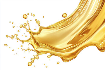 Golden liquid's vibrant splash, a dynamic burst of energy and fluidity against a pristine white background.