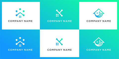 Set of tech home logo design template