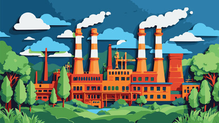 Naklejka premium vector illustration of a factory and industrial work