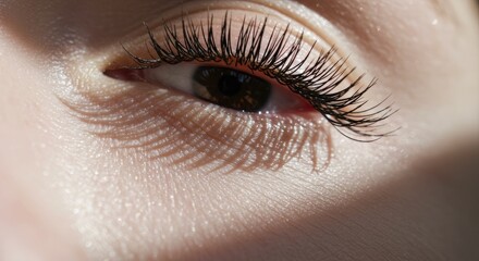Obraz premium Close-up of an eye showcasing long lashes in soft natural light 