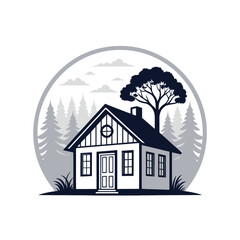 home silhouette logo vector line art logo design