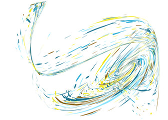 Strokes and splashes in different directions of multi-colored paint on a white background. Multi-colored dust particles and debris, paint splashes, strokes are carried away by the wind