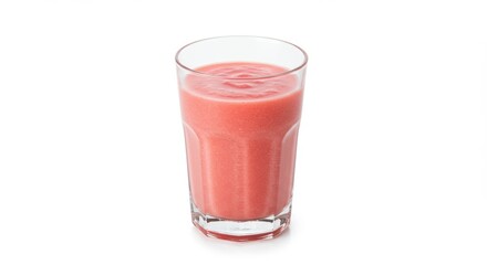 Glass of pink smoothie drink on white background
