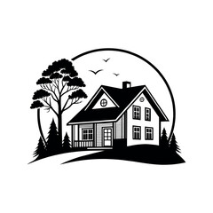 home silhouette logo vector line art logo design