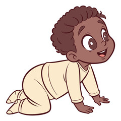 Happy African American Baby Boy Crawling Cartoon Illustration