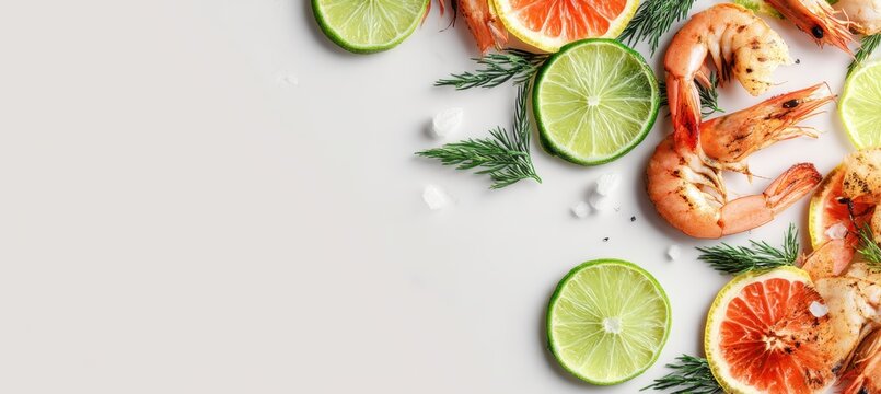 Minimalist Summer BBQ Banner with Grilled Shrimp and Citrus for Print and Design