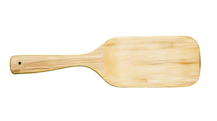 Wooden spatula.  Simple, light-colored, and functional.  A  bamboo spatula with a rectangular, flat blade and long handle