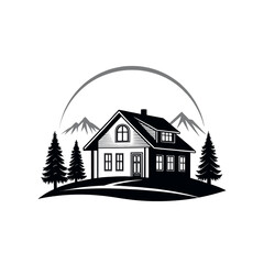 home silhouette logo vector line art logo design