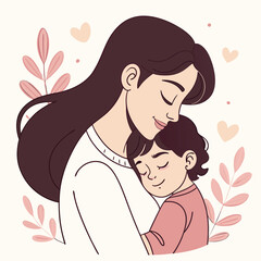 Tender Mother and Child Embrace Mothers Day Illustration