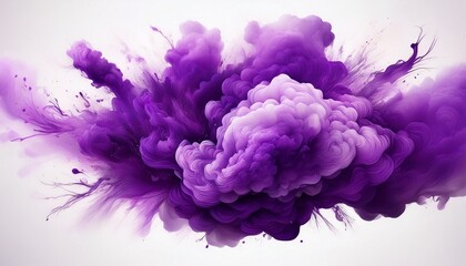 Fototapeta premium vivid purple smoke cloud explosion on white background
