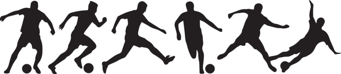 Collection of Soccer Player Silhouettes in Various Action Poses