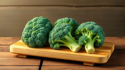 fresh broccoli on wooden chopping board
