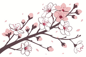 53 Flowering trees, cherry blossoms, pink and white petals, delicate branches, spring bloom, botanical illustration, watercolor style, vector art, clean white background, decorative floral design, sea