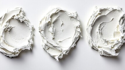 The texture of white cosmetic cream is displayed on a light gray surface