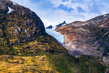 This hanging glacier occur when a glacier retreats as seen in the Beagle Channel in Tierra del Fuego Chile
