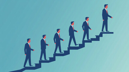 Obraz premium Businessmen walking up career ladder reaching for success