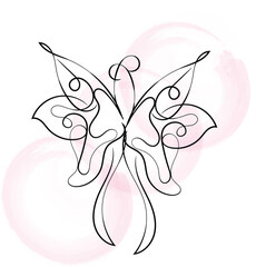Elegant Abstract Butterfly Line Art with Pink Watercolor Wash