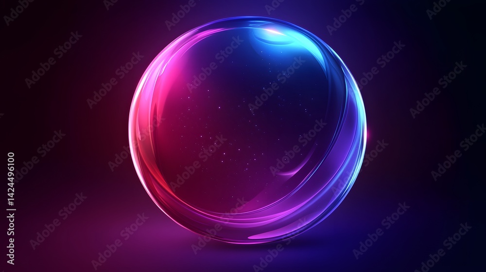 Poster glowing neon sphere pulsating with energy and light