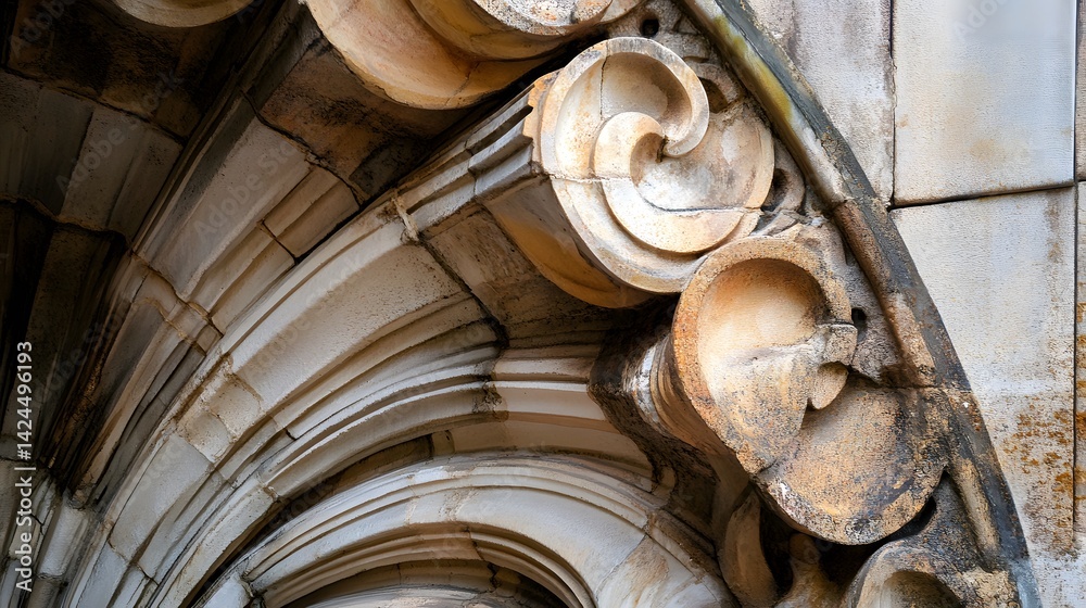 Poster architectural detail showing stone arch and decorative elements
